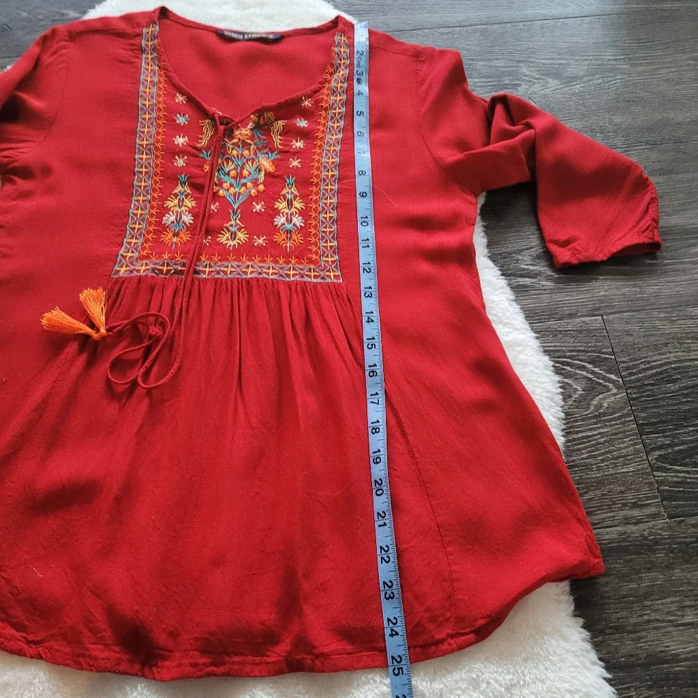 Vintage Chokhi Bandhni Bohemian Chic Peasant Top in Rich Red Sz XS-S - Picture 8 of 9